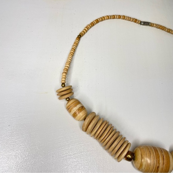 VINTAGE Wood & Copper Beaded Necklace - Picture 6 of 10